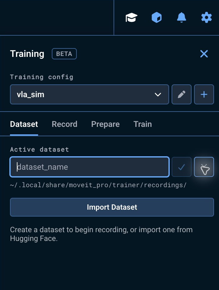 The Dataset tab with the Training Config selector and its edit and new buttons (relevant controls outlined in orange)