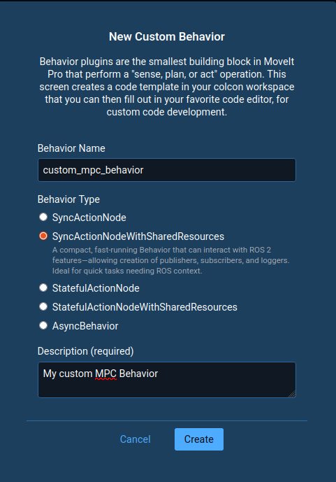 Creating the custom MPC behavior