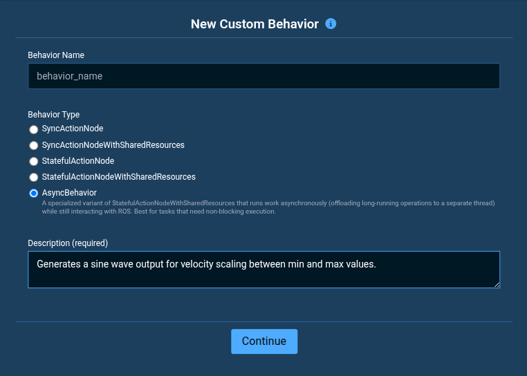 New Custom Behavior Screen