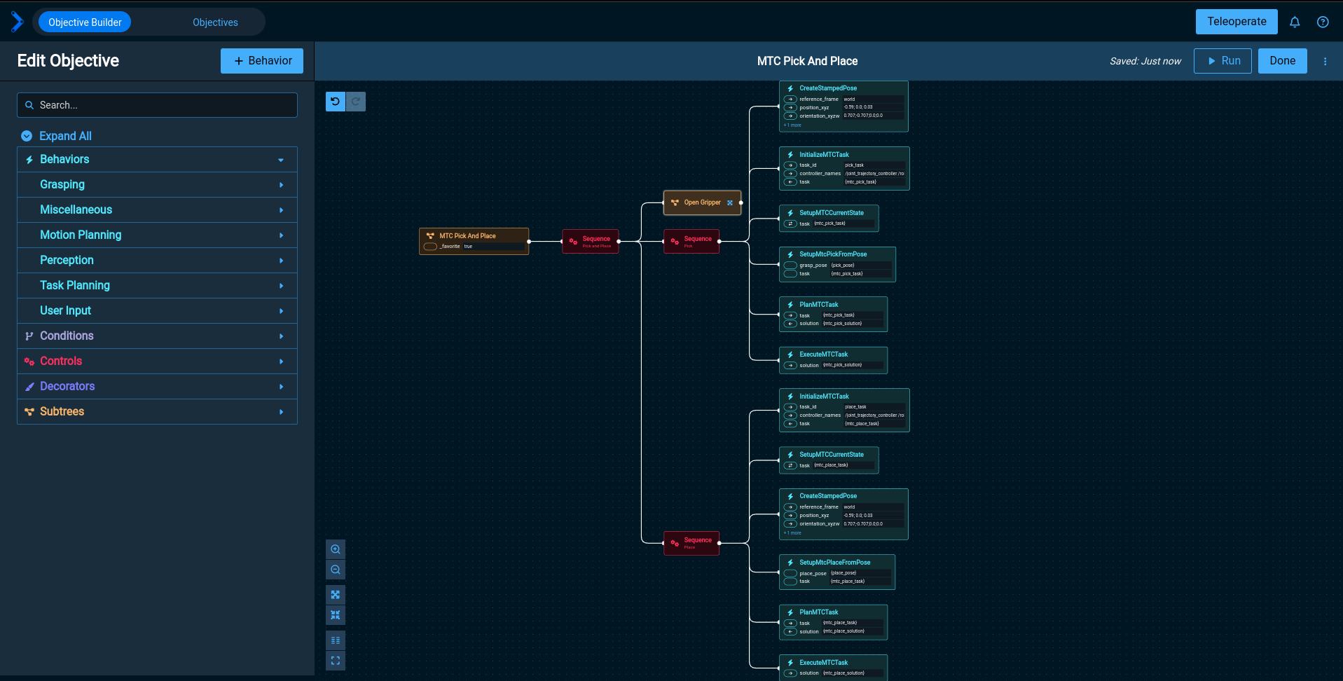 Pick and place tree