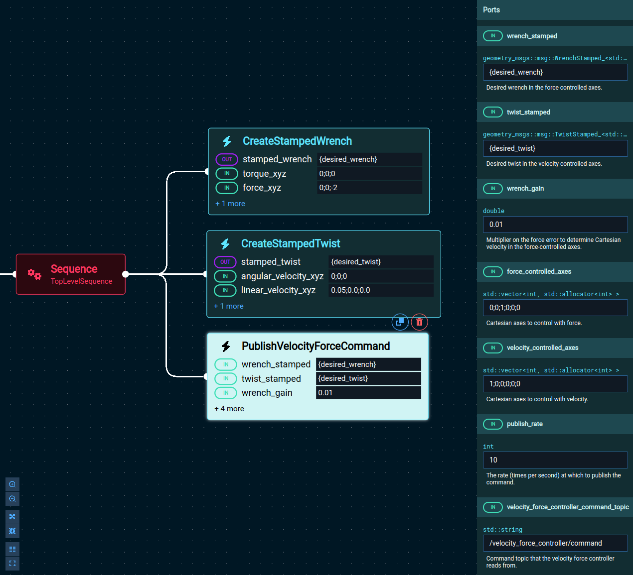 publish velocity-force command