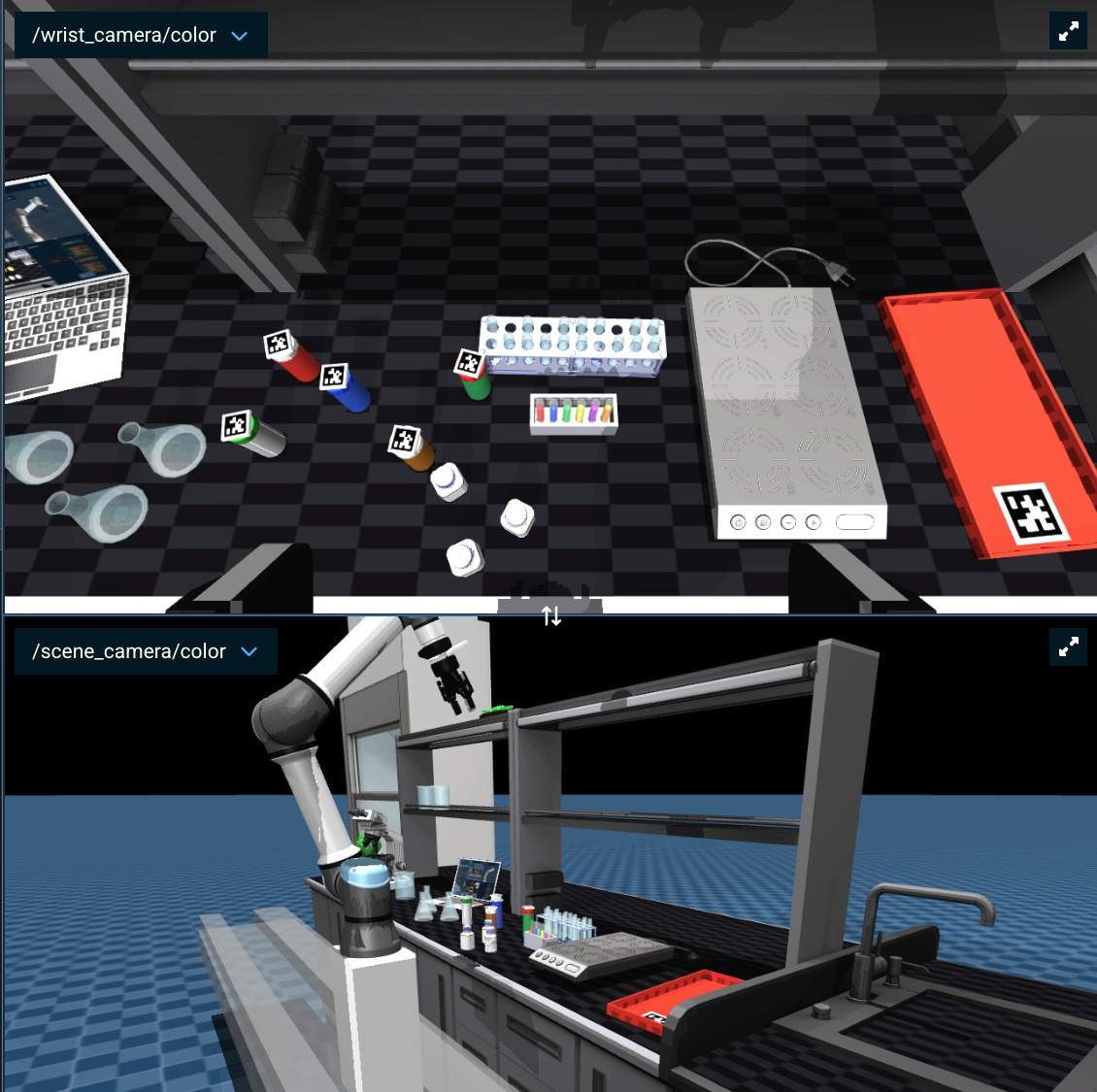 Shelf stocking application streaming multiple simulated camera views