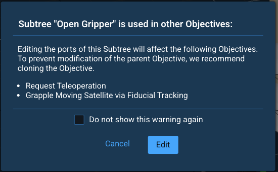 Shared-Subtree edit warning with dismiss checkbox