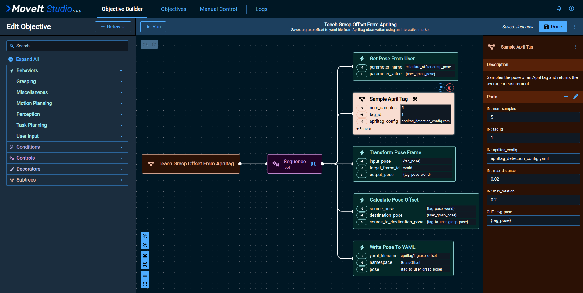 Teach Grasp Offset in Builder