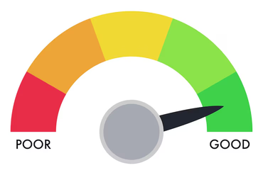 Performance gauge pointing toward "good"